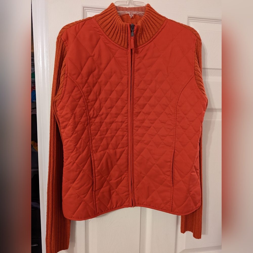 Creazioni effeci Women's Quilted burnt orange zip front jacket pockets size XL